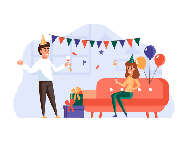 Jungen und Mädchen machen Party  Illustration