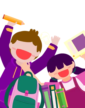 Junge und Mädchen Schüler mit Schultasche  Illustration