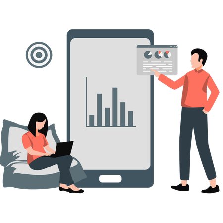 Junge und Mädchen sprechen über Netzwerkdiagramm  Illustration