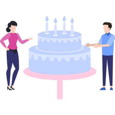 Junge und Mädchen betrachten Kuchen  Illustration