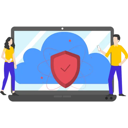 Junge und Mädchen speichern Cloud-Daten  Illustration