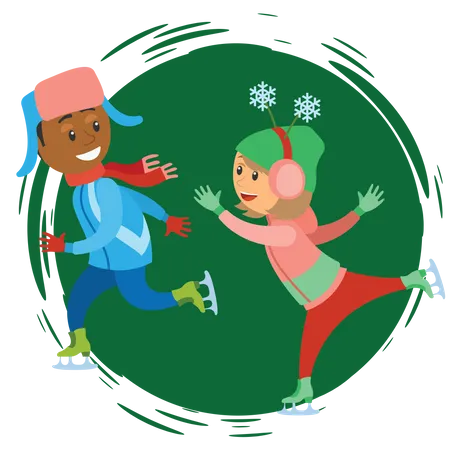 Jungen und Mädchen spielen im Schnee  Illustration