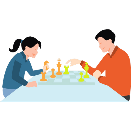 Jungen und Mädchen spielen Schach  Illustration