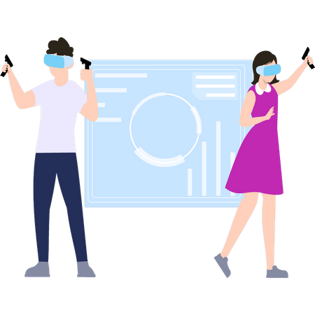 Junge und Mädchen spielen Spiele mit VR-Brille  Illustration