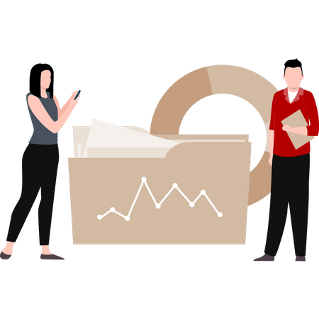 Junge und Mädchen stehen mit Analysemappe  Illustration