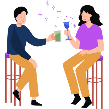 Junge und mädchen trinken saft  Illustration