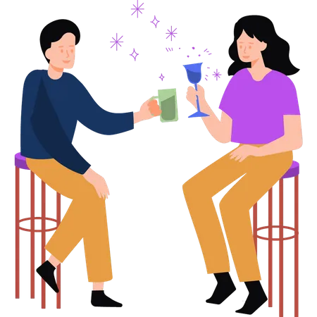 Junge und mädchen trinken saft  Illustration