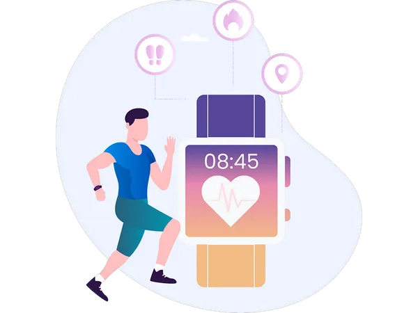 Junge verfolgt Aktivität auf Smartwatch  Illustration