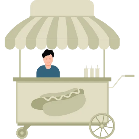 Junge verkauft Hotdogs  Illustration