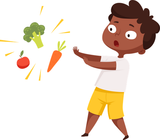 Junge meidet gesundes Gemüse  Illustration