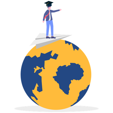Junge versucht, im Ausland zu studieren  Illustration