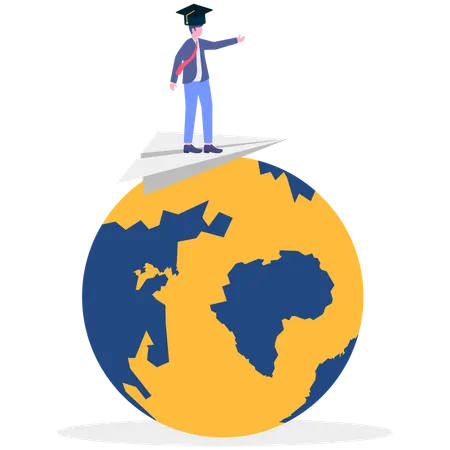 Junge versucht, im Ausland zu studieren  Illustration