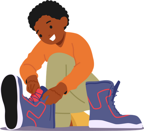 Junge versucht, in die Schuhe seines Vaters zu passen  Illustration