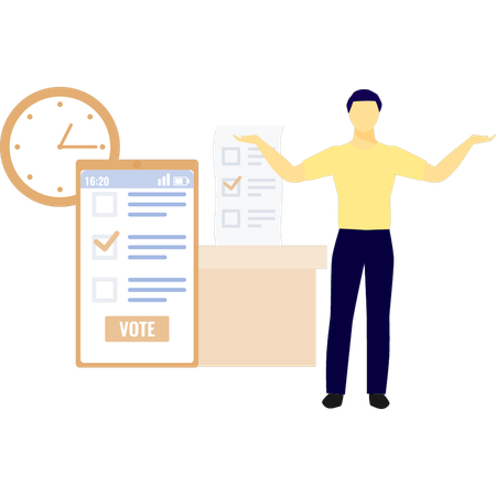Junge verwaltet Wahlzeit per Handy  Illustration
