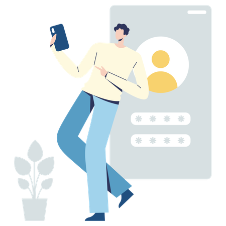Junge verwendet Profil-Anmeldesicherheit  Illustration