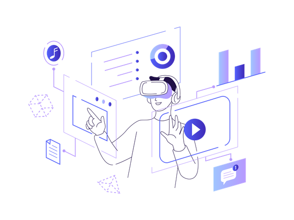 Junge verwendet Virtual Reality Technologie  Illustration