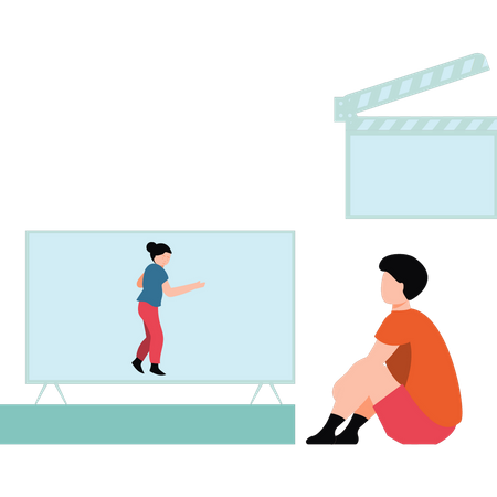 Junge vor dem Fernseher  Illustration
