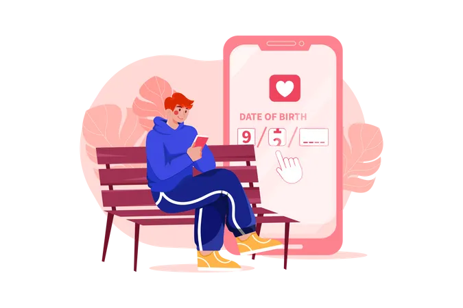 Junge wählt Alter in Dating-App  Illustration