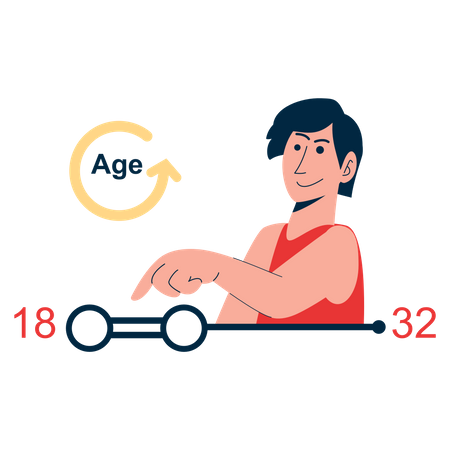 Junge wählt Alter in Dating-App  Illustration