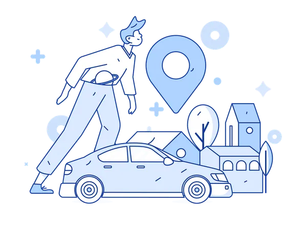 Junge wartet auf Taxi  Illustration