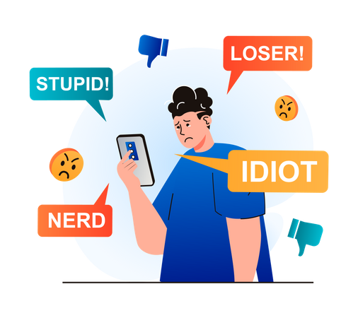 Junge weint wegen Mobbing im Internet  Illustration