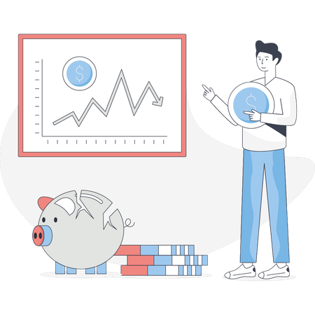 Junge zeigt auf Finanzkrise  Illustration