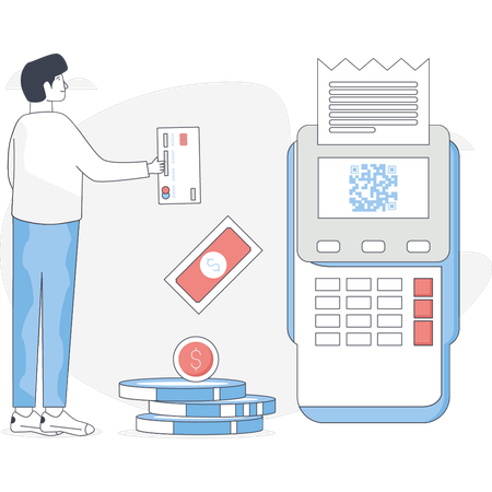 Junge bezahlt mit EDC-Automat  Illustration