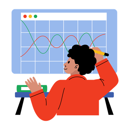 Junge zeichnet Diagramm im Mathematikunterricht  Illustration