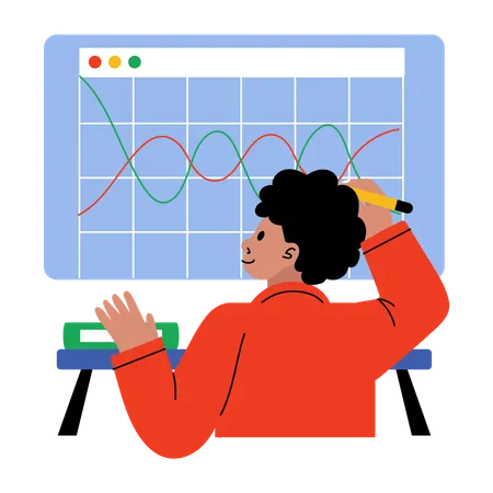 Junge zeichnet Diagramm im Mathematikunterricht  Illustration
