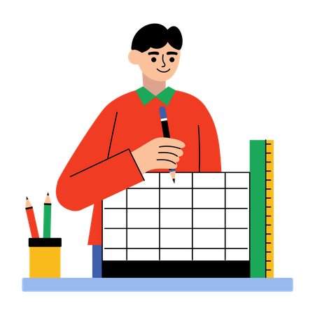 Junge zeichnet Millimeterpapier im Mathematikunterricht  Illustration