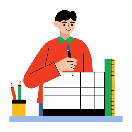 Junge zeichnet Millimeterpapier im Mathematikunterricht  Illustration