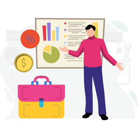 Junge zeigt Analysediagramm  Illustration