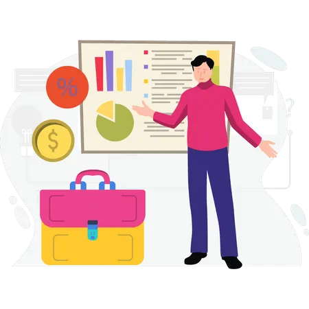 Junge zeigt Analysediagramm  Illustration