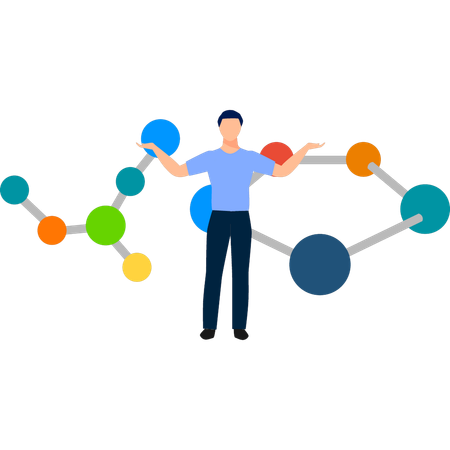 Junge zeigt Atommoleküle  Illustration