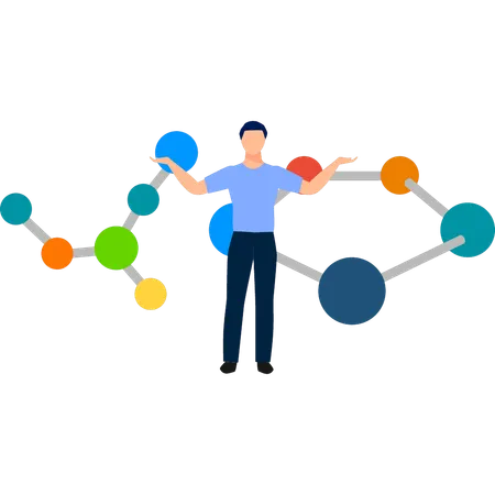 Junge zeigt Atommoleküle  Illustration