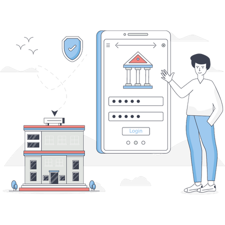 Junge zeigt auf Banking-App  Illustration