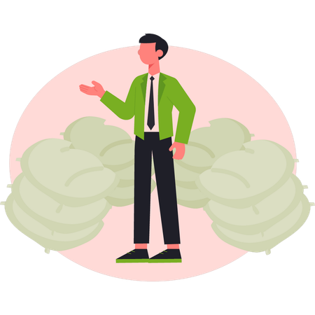 Junge zeigt auf Bodentaschen  Illustration
