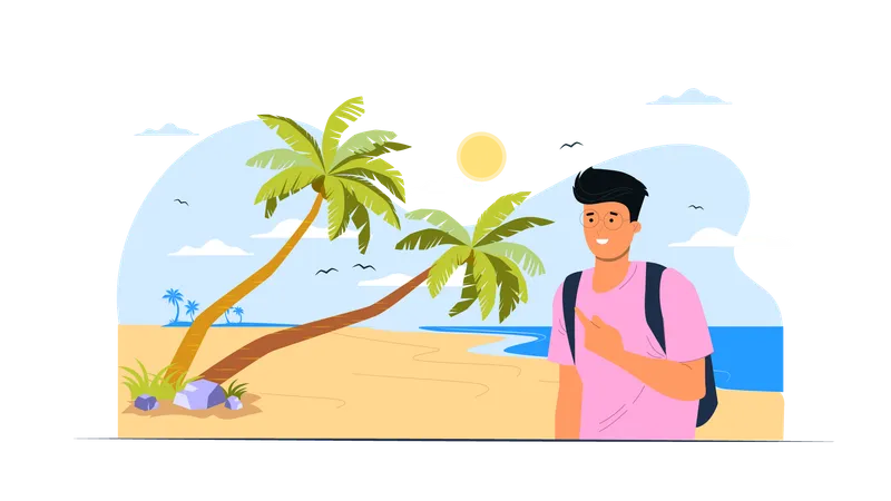 Junge zeigt Strand von Goa  Illustration