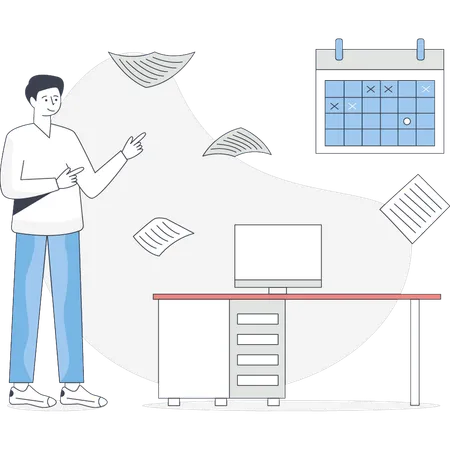 Junge zeigt auf Erinnerungskalender  Illustration