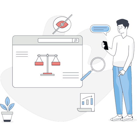 Junge zeigt Wirtschaftsrecht und Ordnung  Illustration