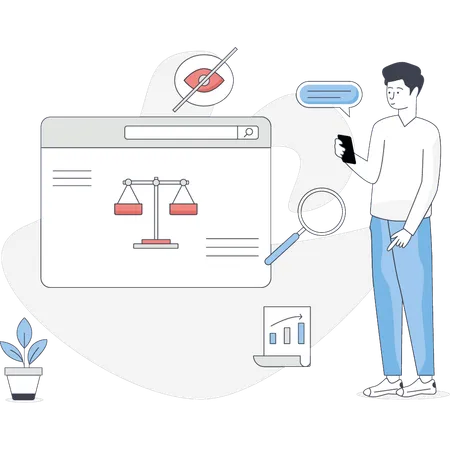 Junge zeigt Wirtschaftsrecht und Ordnung  Illustration