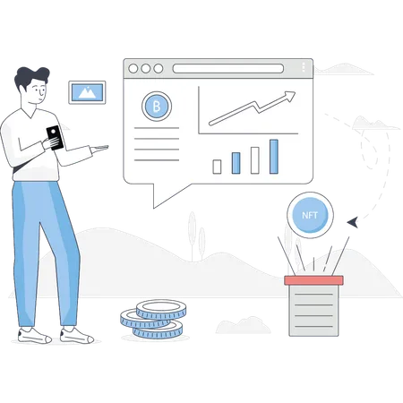 Junge zeigt auf Geschäftsinvestitionsdiagramm  Illustration