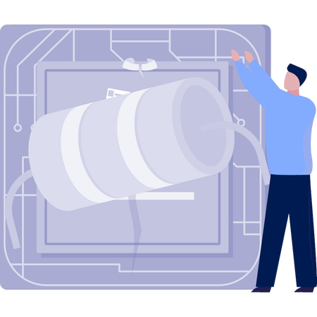 Junge zeigt auf die Entwicklung der KI-Technologie  Illustration