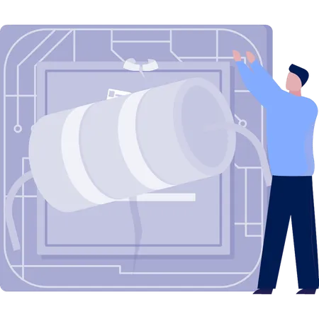 Junge zeigt auf die Entwicklung der KI-Technologie  Illustration