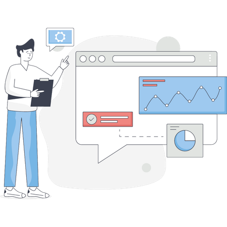 Junge zeigt kostenlose Business Analytics  Illustration