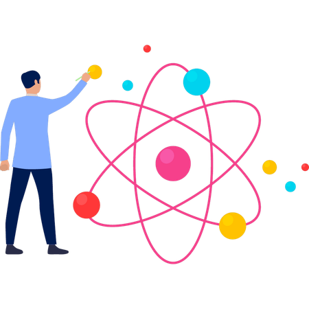 Junge zeigt Moleküle Atom  Illustration