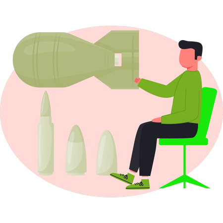 Junge zeigt Raketen und Kugeln  Illustration
