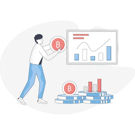 Junge zeigt Bitcoin-Diagramm  Illustration