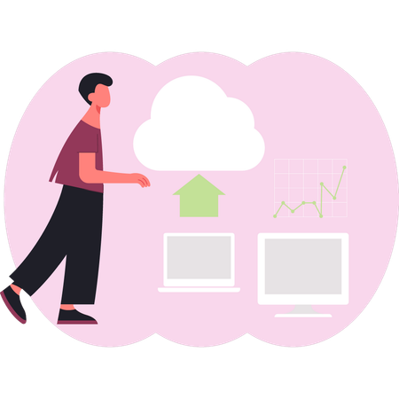 Junge zeigt Cloud-Computing  Illustration