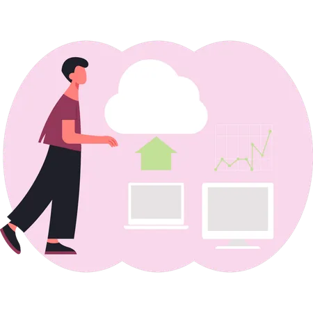 Junge zeigt Cloud-Computing  Illustration